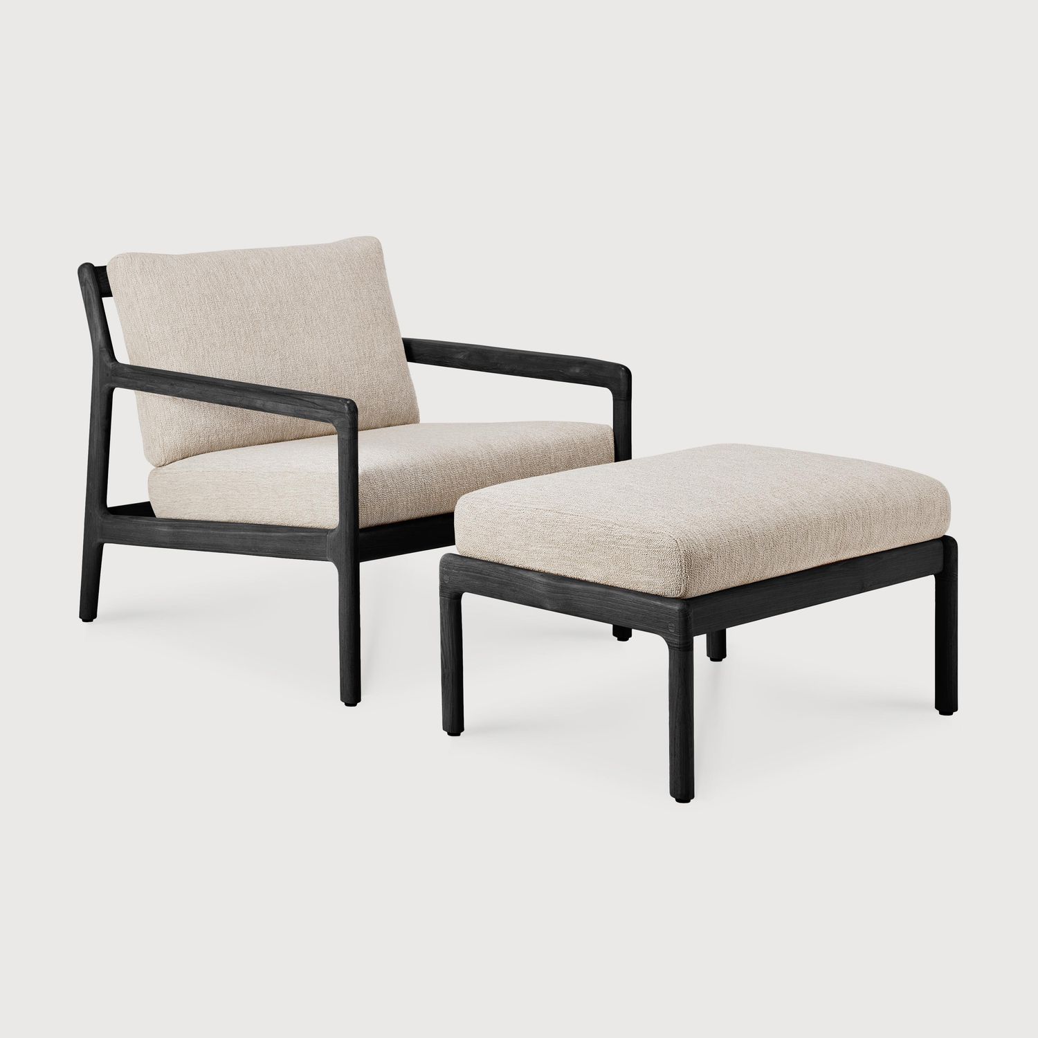 (Sale) Ethnicraft - Jack Outdoor Set Loungesessel, Hocker und Beistelltisch - Teak, schwarz