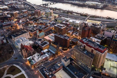 Downtown Albany Birds Eye at Dawn | Signed Print