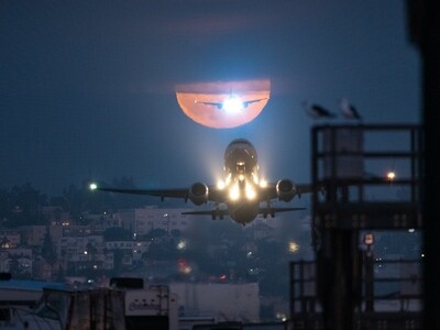 Super Blue Moon behind SAN (2)  | Signed Print, Orientation: Horizontal Crop (Landscape)