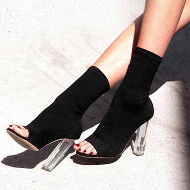 Sock Type Clear Heel Shoe - BLACK