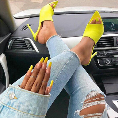 Pointed Toe High Heel Slippers - Yellow