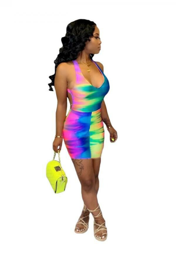 Multi Colored Mini Party Dress