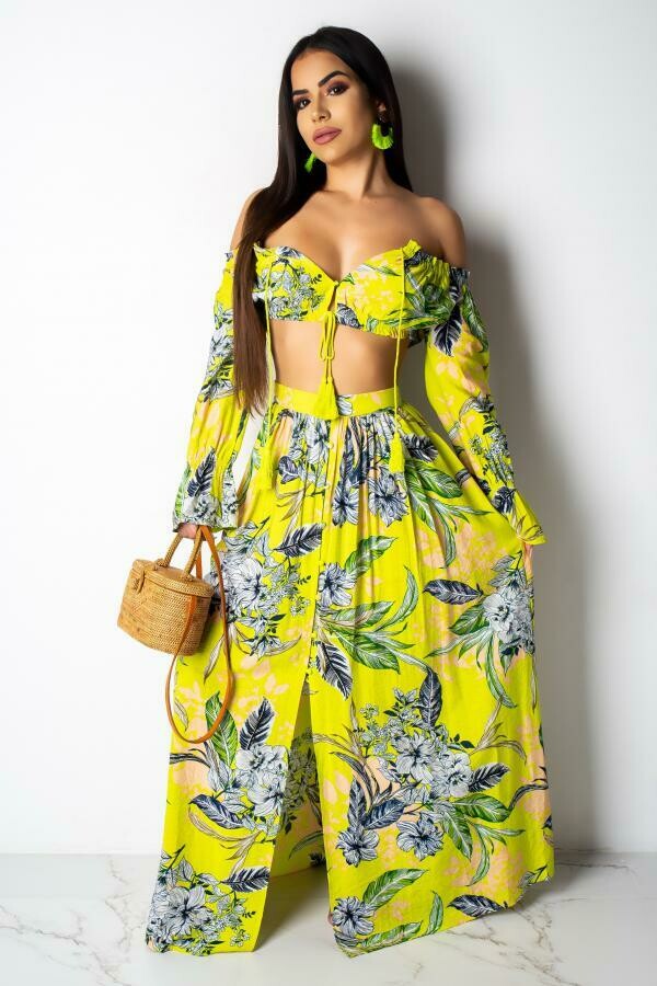 Floral 2PC Skirt Set - Yellow
