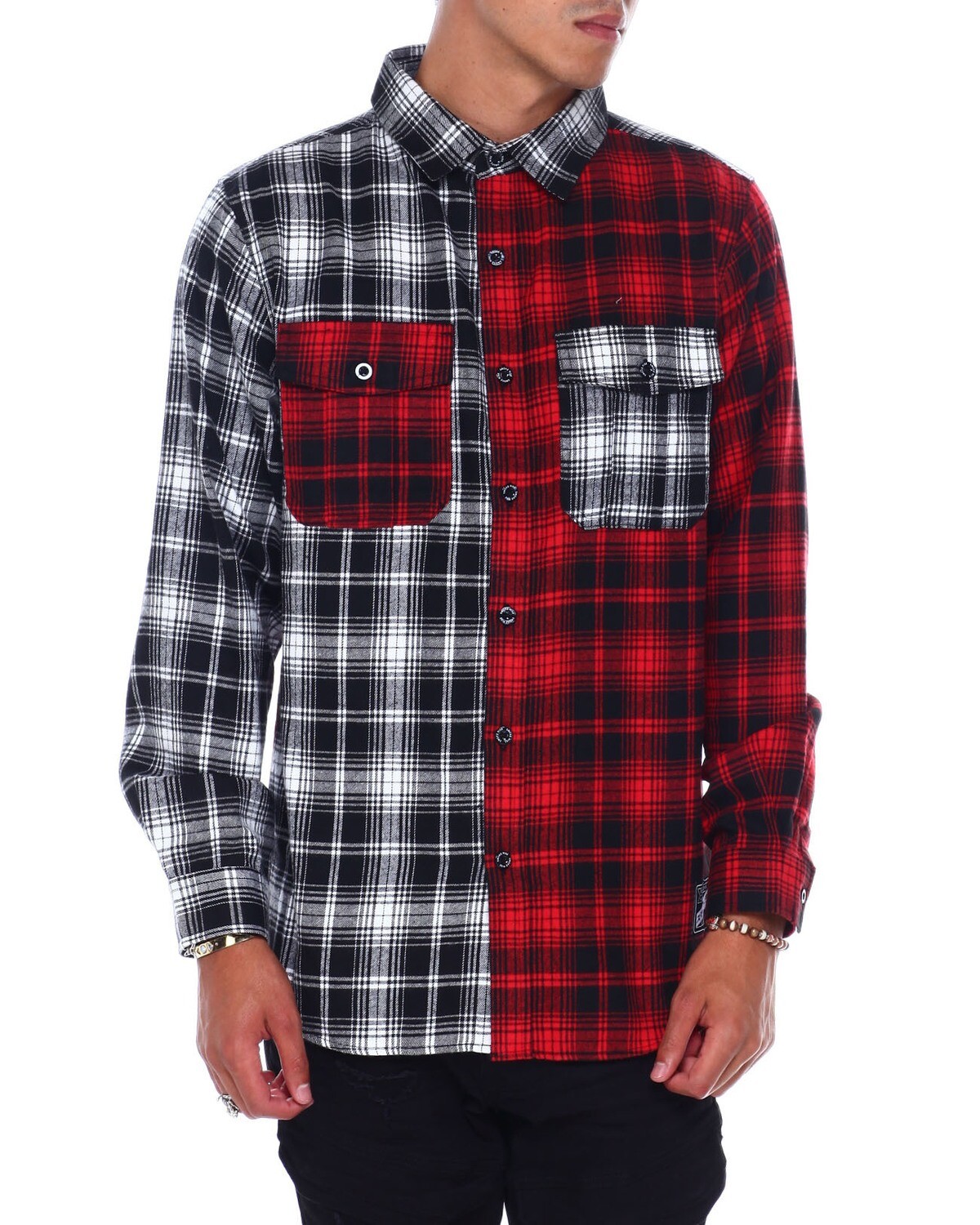Two Tone Patch Work Long Sleeve Shirt