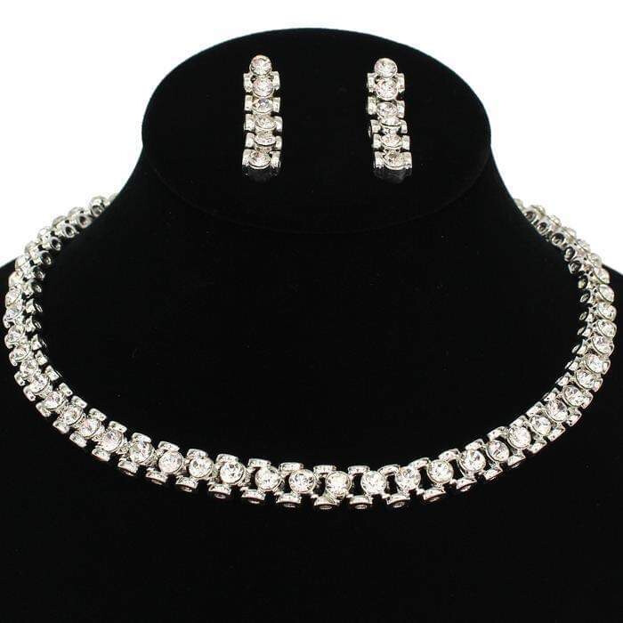 Moving Link Rhinestone Necklace Set - SILVER