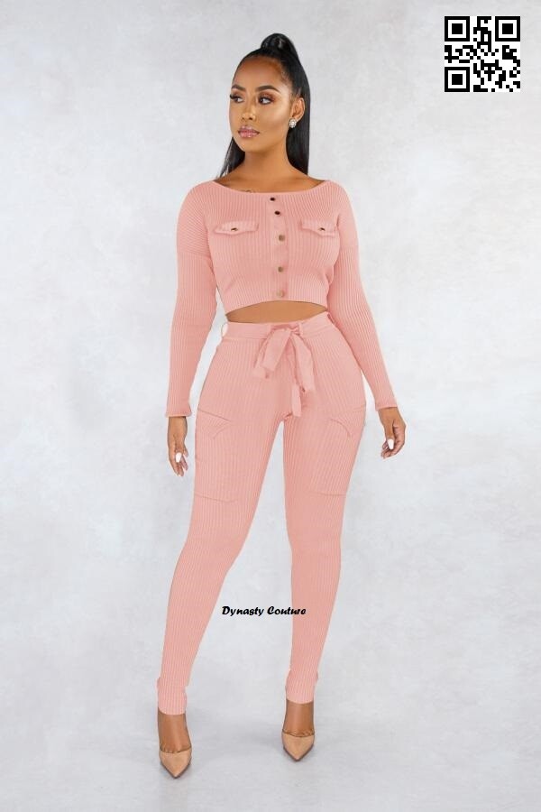 Long Sleeve Casual Button Up 2PC Pants Set