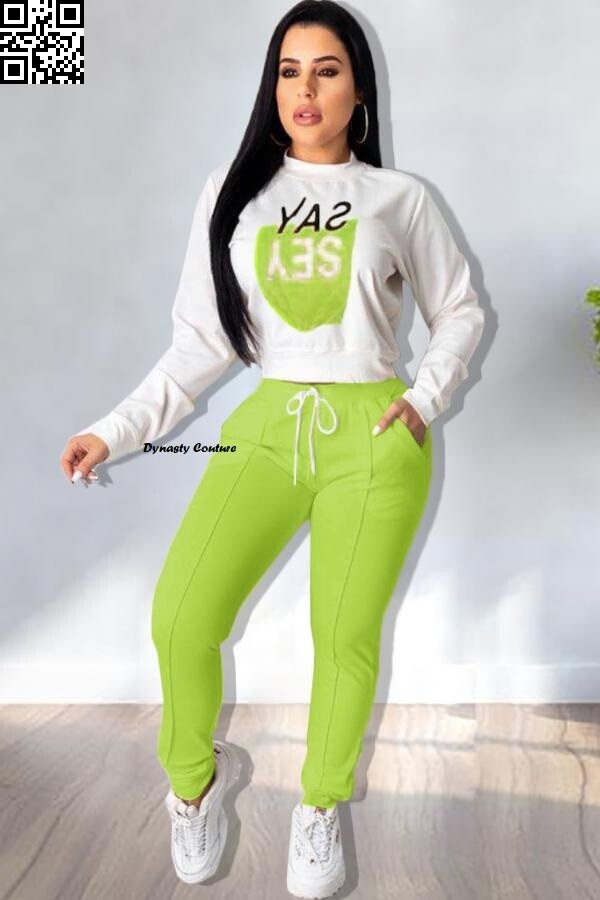 Say Yes Graphis Tee Long Sleeve 2PC Pants Set