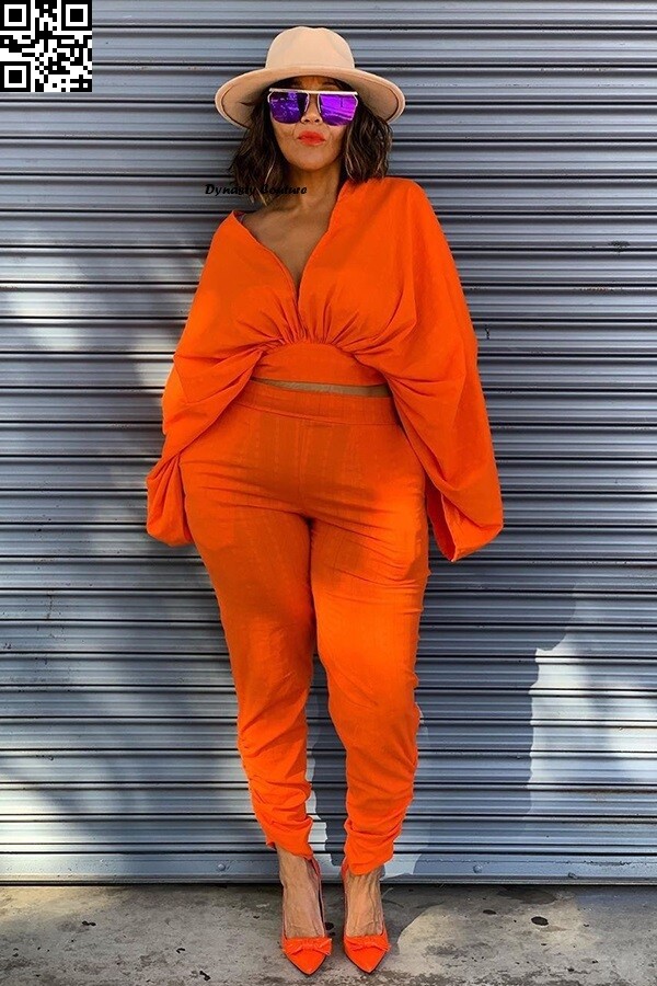 Bat Sleeve 2PC Pants Set - Orange