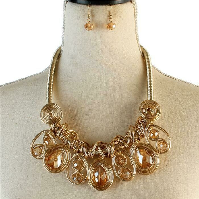 Fashion Cord Necklace Set - Gold