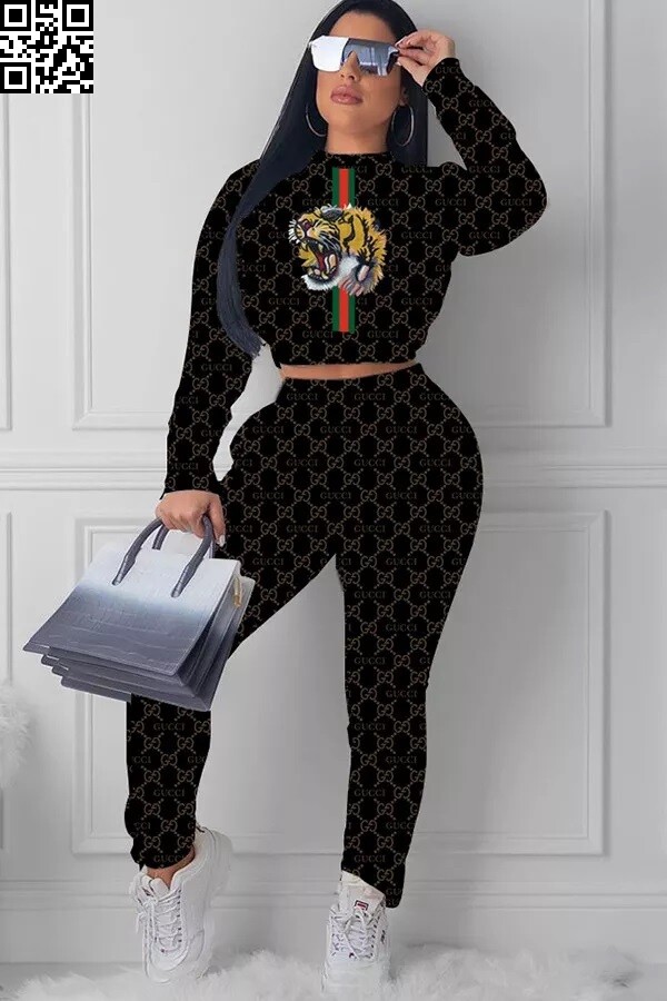 Gucci Print Long Skeeve Pants Suit Tiger Patchwork - 2PC Set