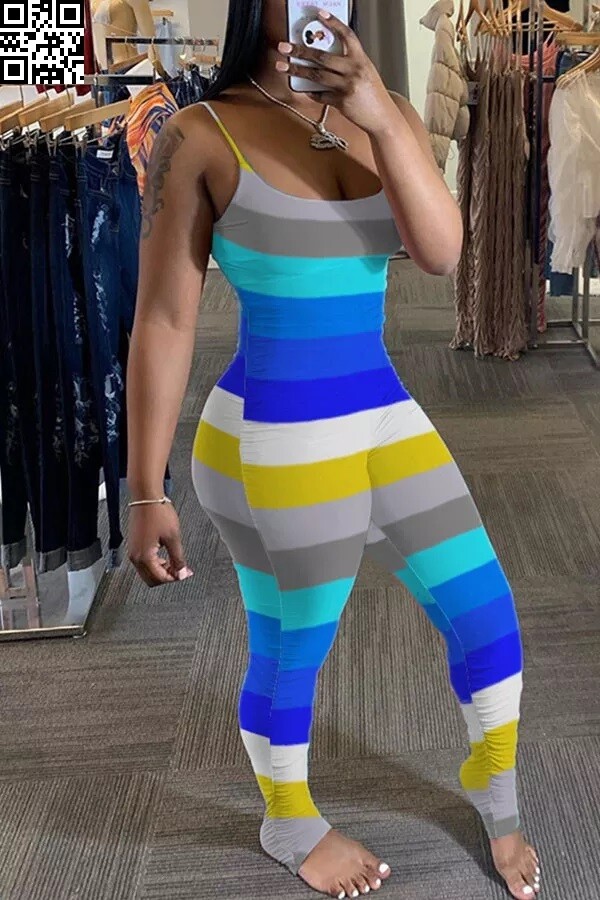 Colorful Stripe Thin Strap Jumpsuit