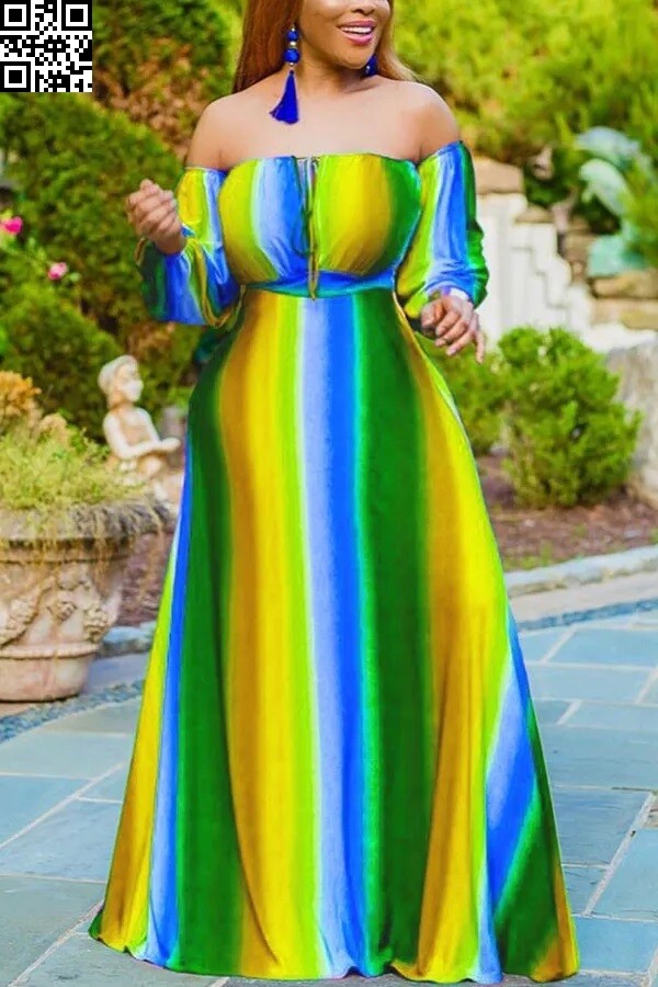 Long Sleeve Multi Color Stripe Maxi Dress