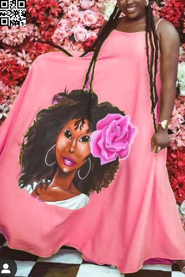 Afro Woman Graphic Print Maxi Dress