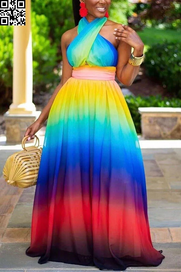 Multi Color Halter Maxi Dress