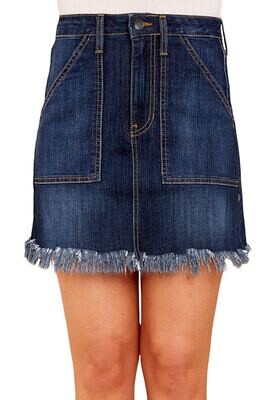 Distressed Hem Denim Skirt