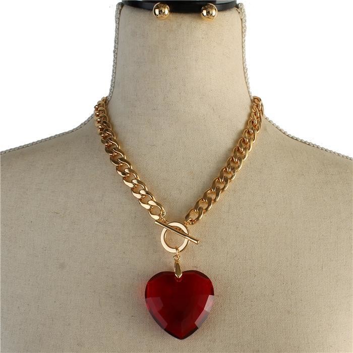 Heart Crystal Pendant Necklace Set