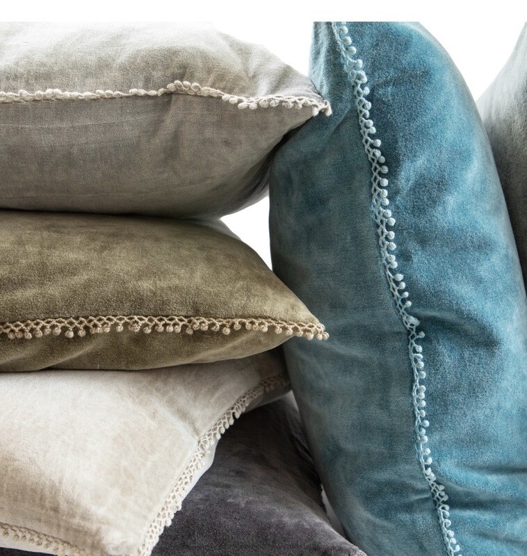 Velvet Pillow With Poms - Multiple Colors Available