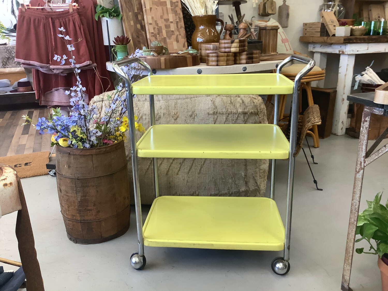 Vintage Yellow Tiered Rolling Cart