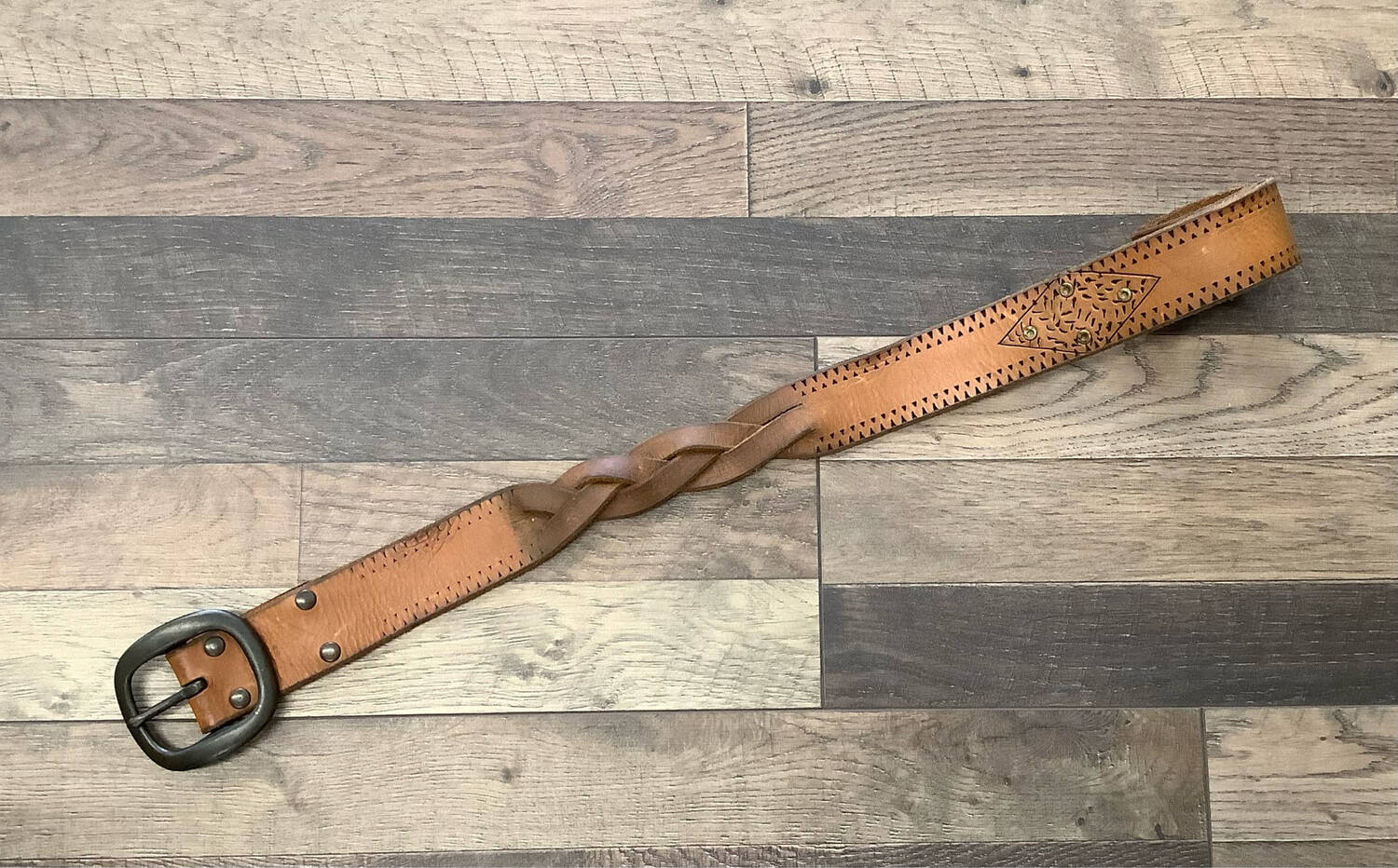 Vintage Tan Lucky Brand Braid Accent Leather Belt