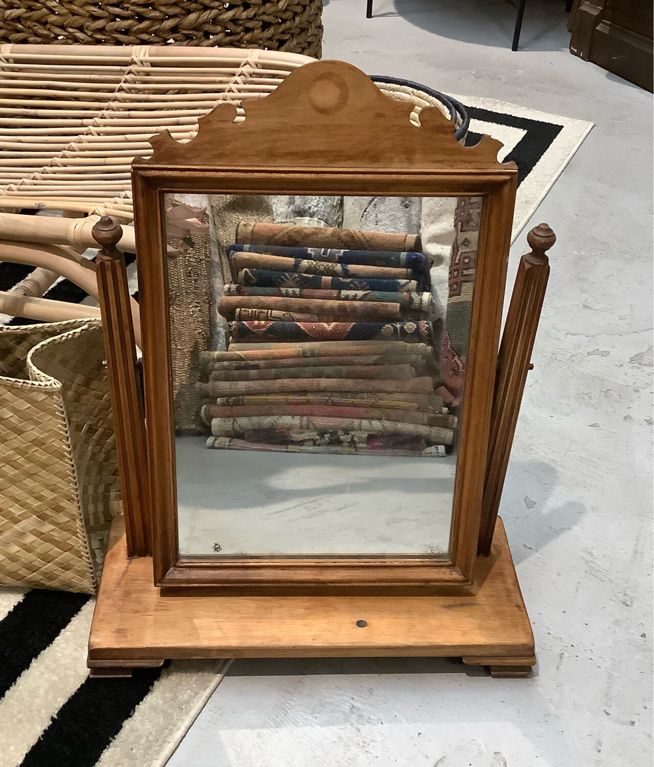 Vintage Wood Swivel Mirror