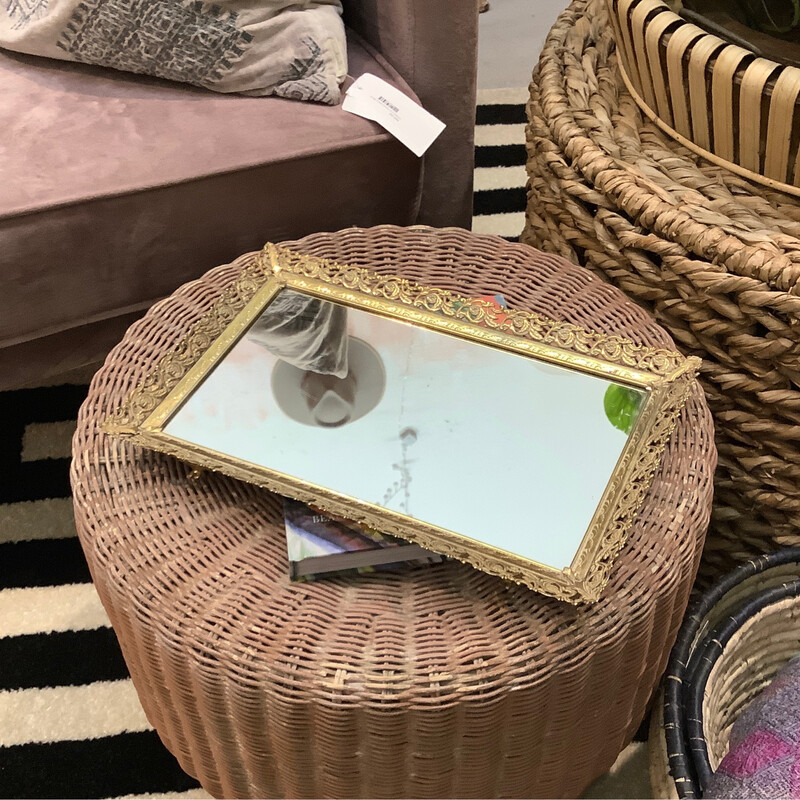 Vintage Gold Trim Mirror Tray