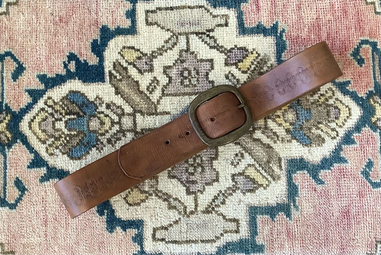 Vintage Distressed Stamped Brown Leather Belt