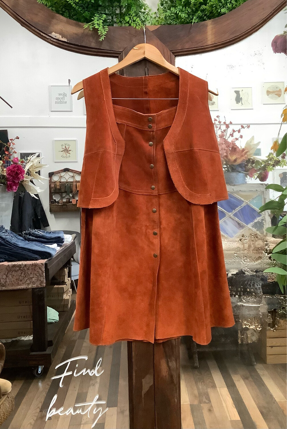 Vintage Rust Leather Skirt/Vest Set