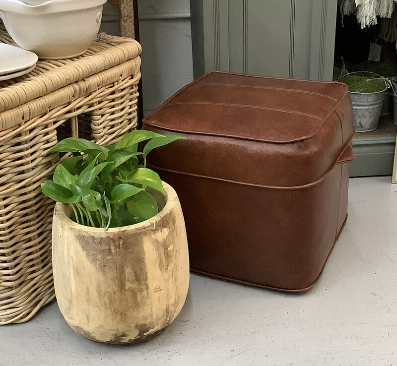 Vintage Faux Leather Cube Stool