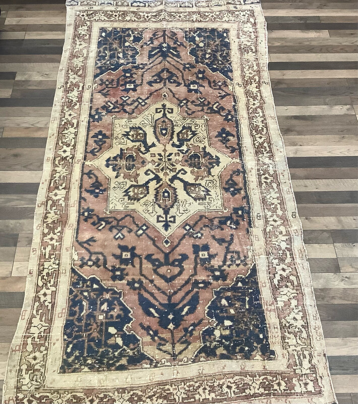 Vintage Persian Navy/Tan/Clay Rug (8’ X 3’8”)
