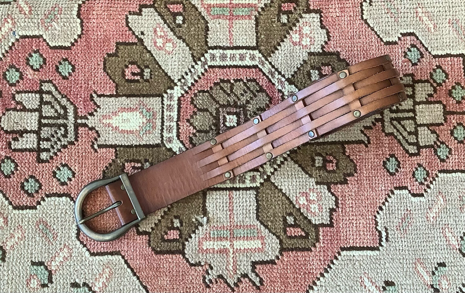 Vintage Hollister Open Weave Brown Leather Belt