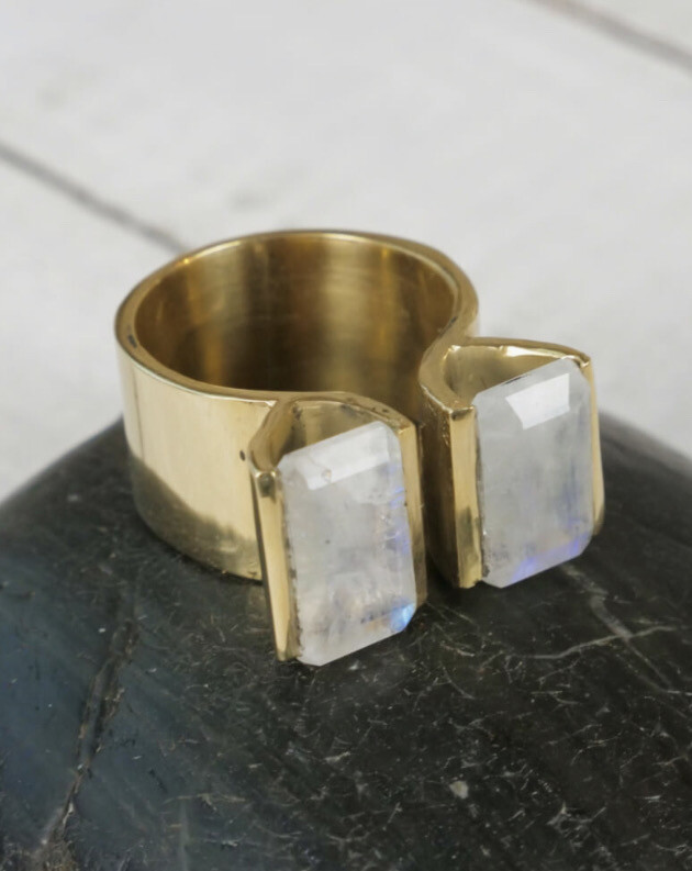 Twin Moonstone Brass Ring
