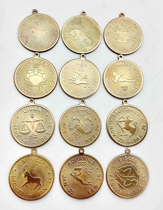Vintage Brass Coin Zodiac Charms