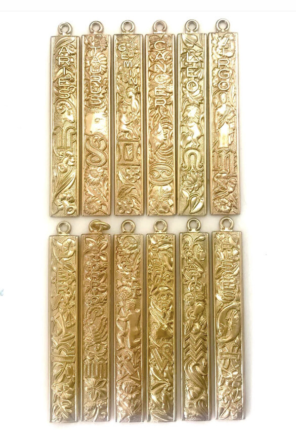 Vintage Brass Bar Zodiac Charms