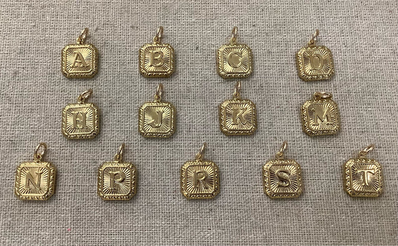 Vintage Brass Square Initial Charms