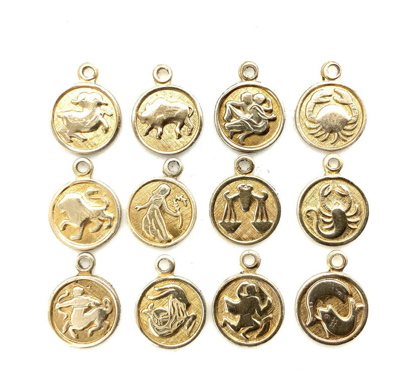 Vintage Brass Disc Zodiac Charms