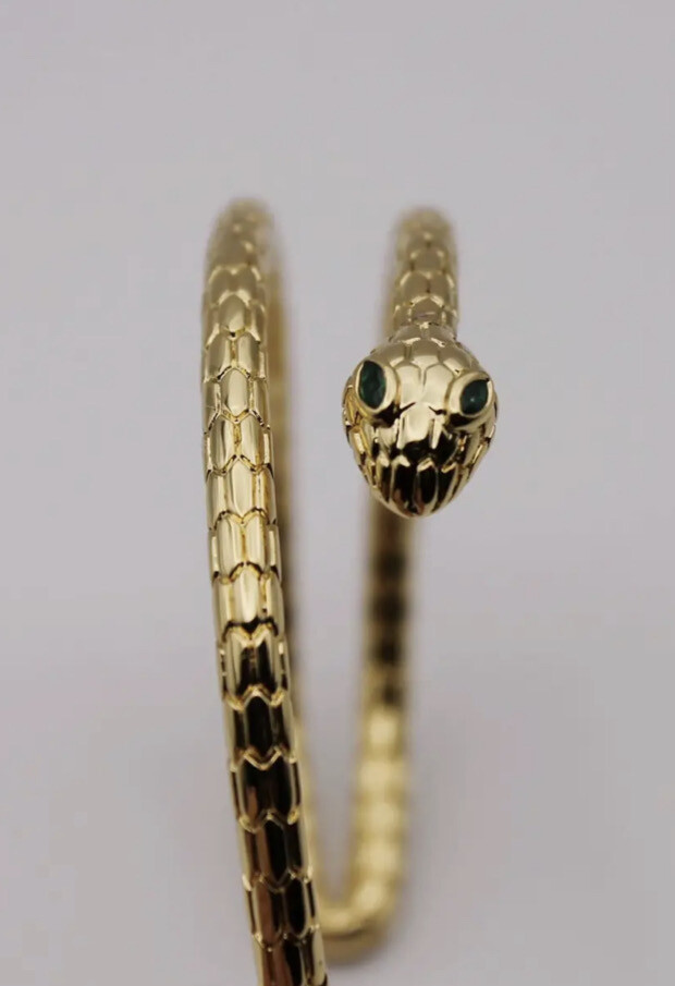 Green Eyed Snake Cuff Bracelet