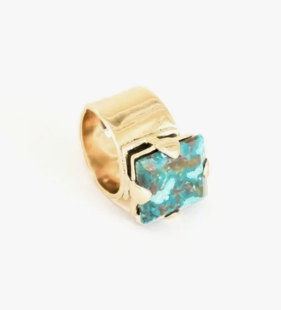 Turquoise Square Brass Ring