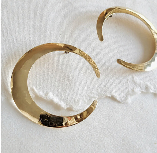 Brass Waning Moon Hoop Earrings