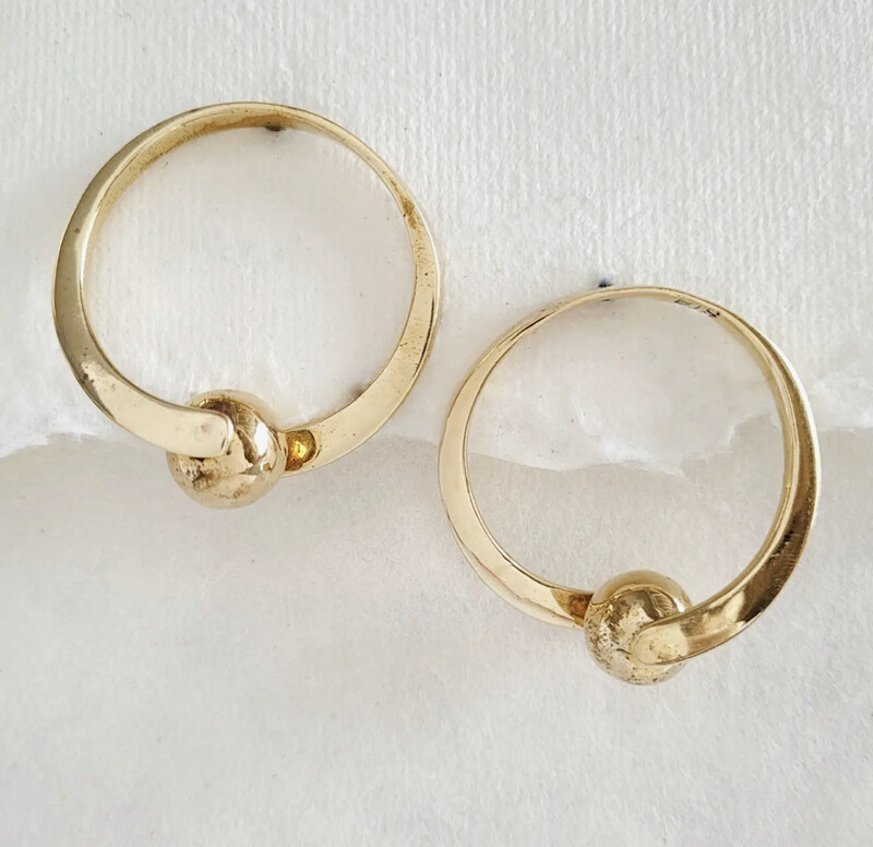 Brass Gold Bead Hoop Earrings