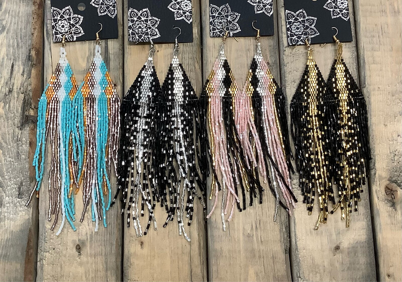 Bead Fringe 6” Earrings (4 Colors)