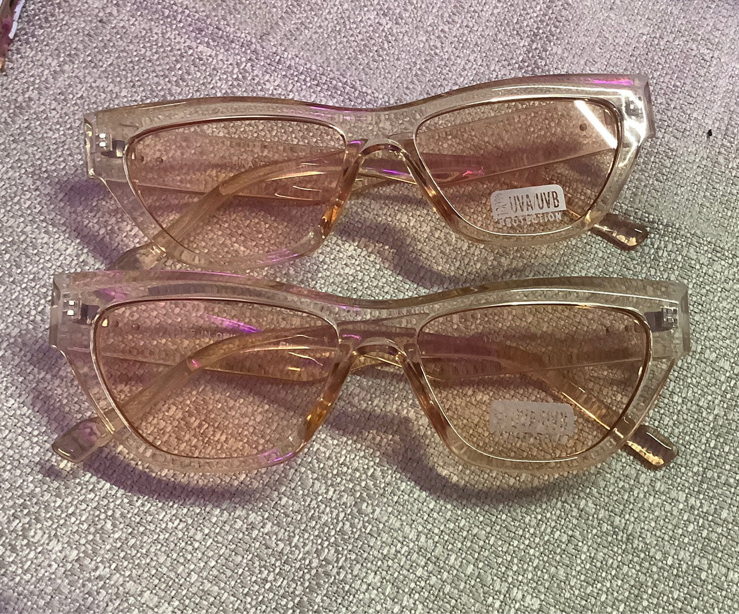 Flat Cat Eye Rose Collection Sunglasses, Frame/Lens Color: Clear Pink/Rose