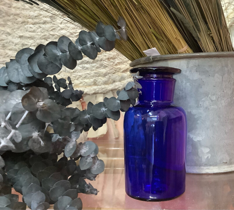 Vintage Small Cobalt Blue Glass Jars w/Lids