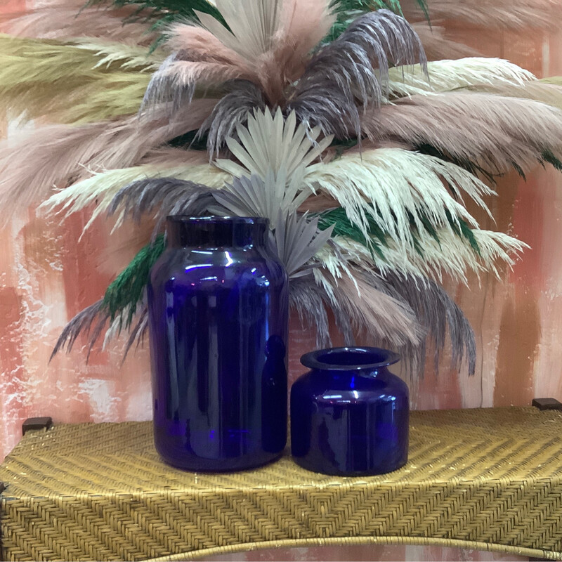 Vintage Cobalt Blue Glass Open Jar (2 Sizes)