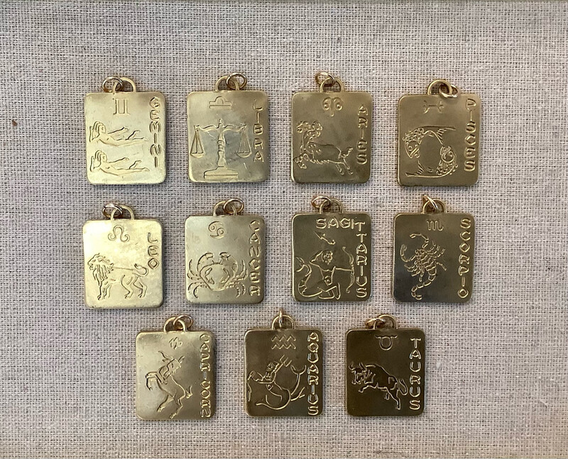 Vintage Brass Rectangular Zodiac Charms