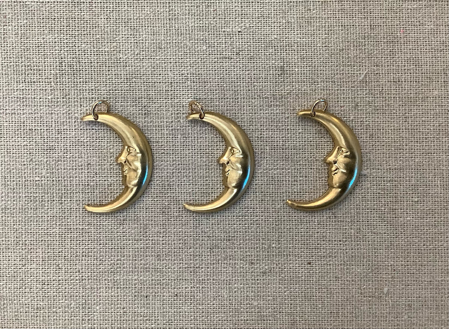 Brass Crescent Moon Charms, Phase: Waxing Crescent