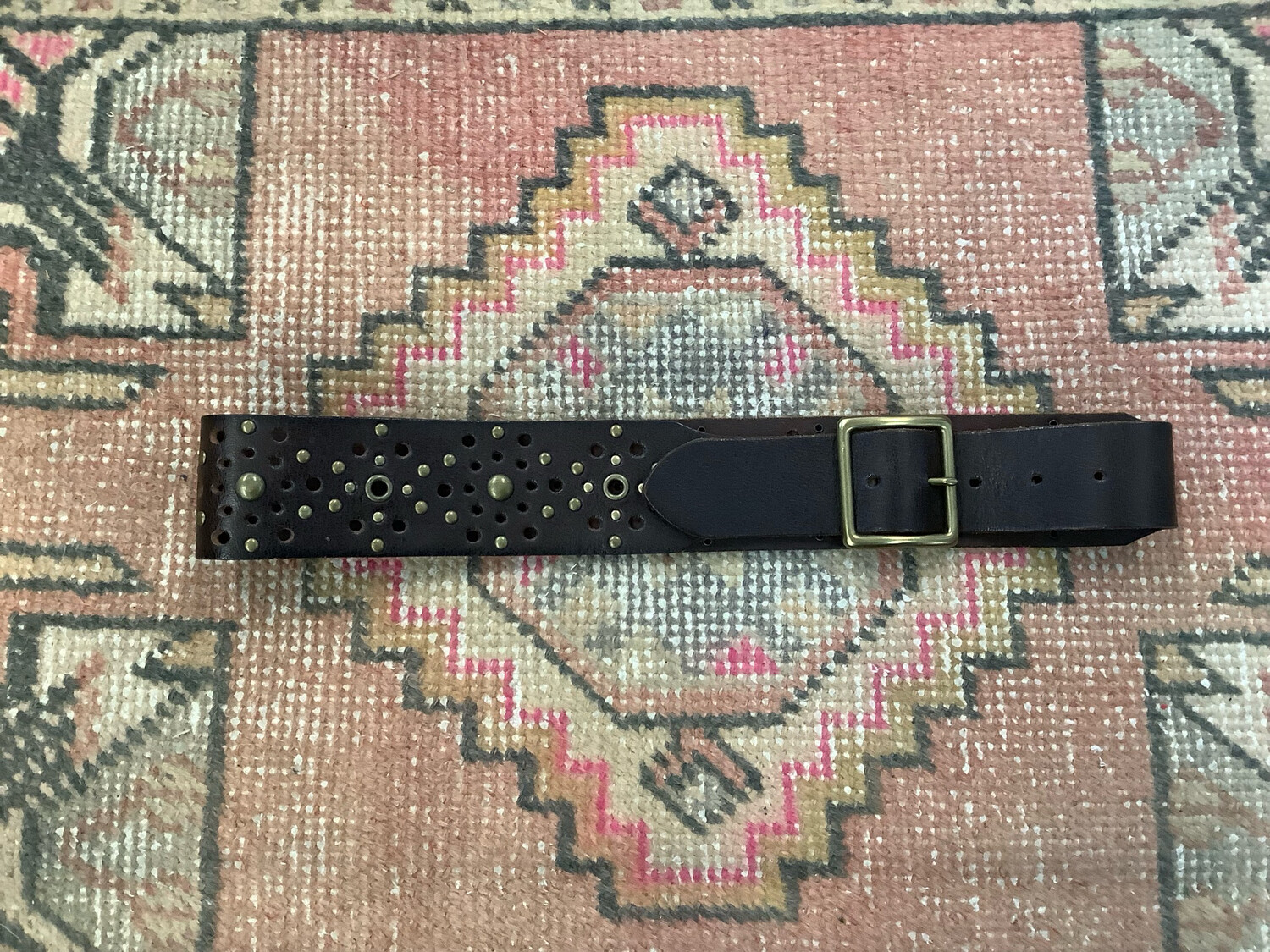 Vintage Linea Pelle Dark Brown Brass Button Leather Belt