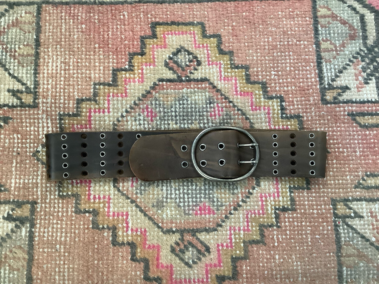 Vintage Brown 5 Hole Pattern Leather Belt