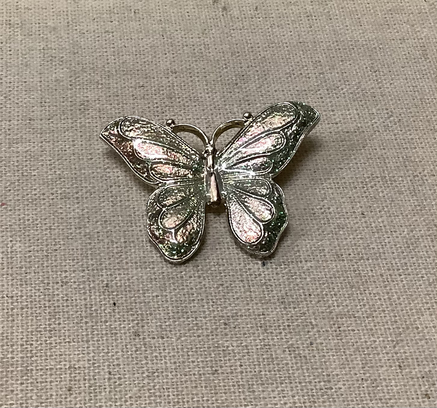 Vintage Green Glitter Butterfly Pin