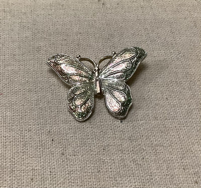 Vintage Green Glitter Butterfly Pin