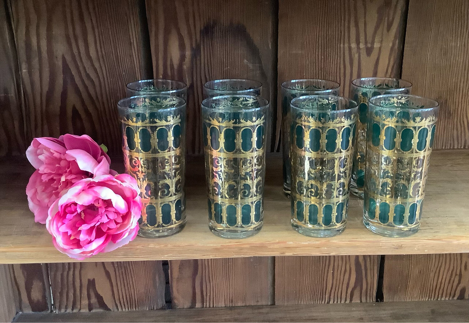 Vintage 22K Gold/Emerald Culver Valencia Highball Glasses (S/8)